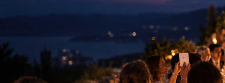 A dusk view over the sea from the wedding terrace